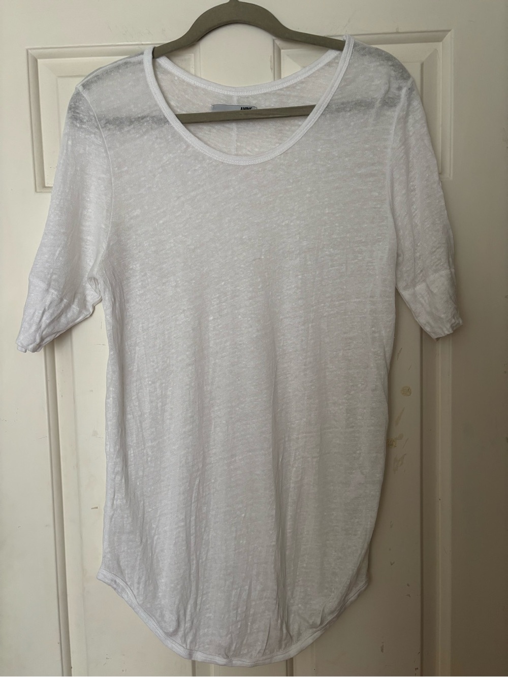 Anine Bing Classic White Short-Sleeve Scoop Neck Linen Top